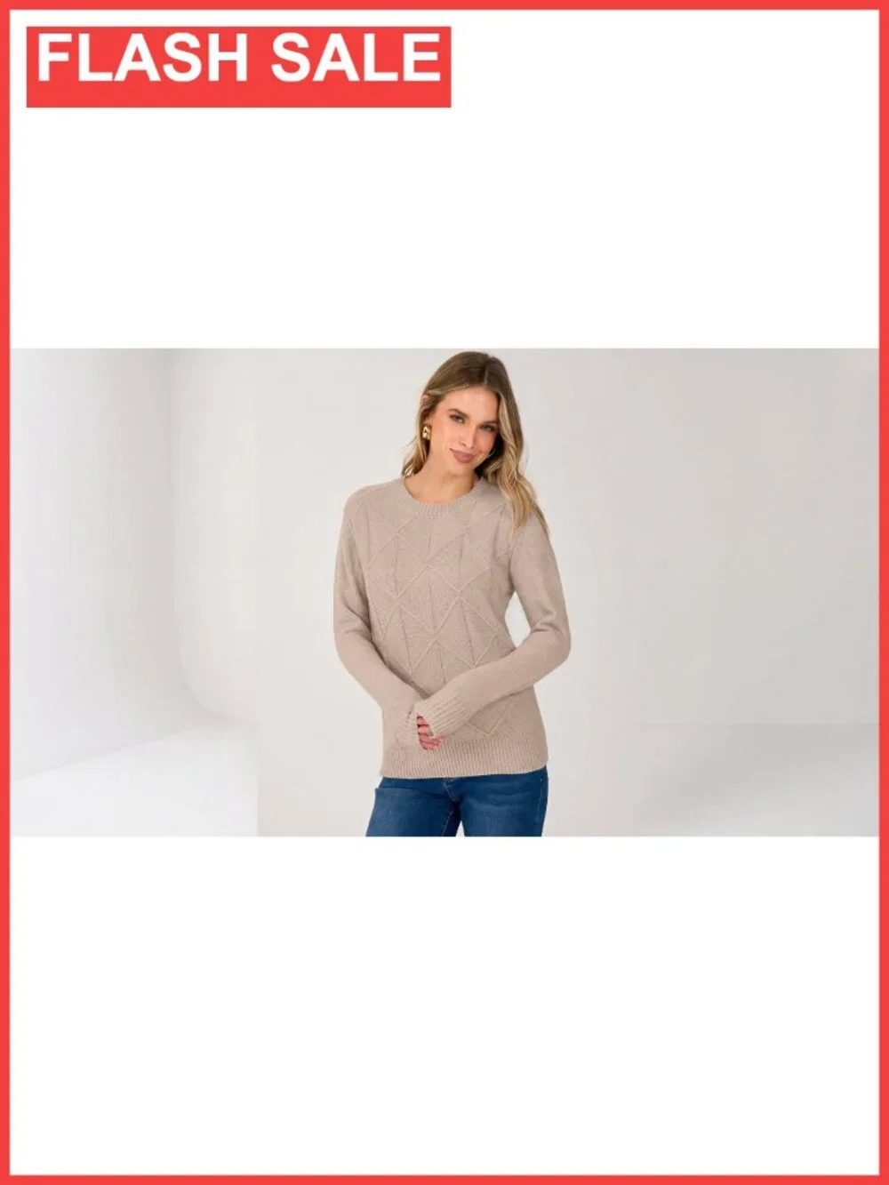 Women's Crewneck Argyle Cable Knit Long Sleeve Pullover Sweater